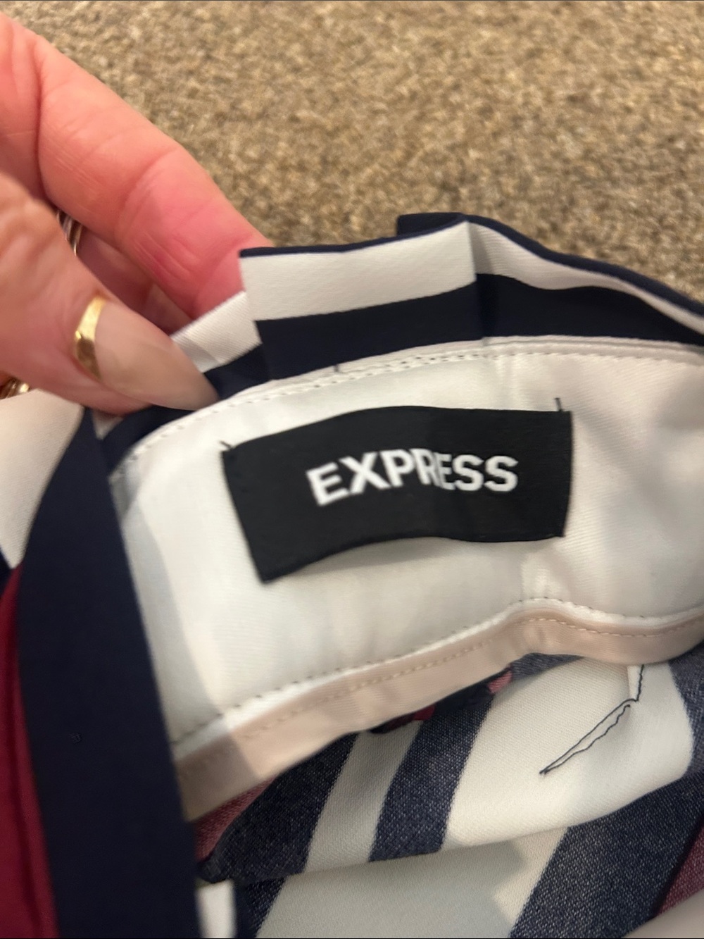 Express Striped Paperbag Waist Pants - Navy, Red, White - Picture 2 of 5